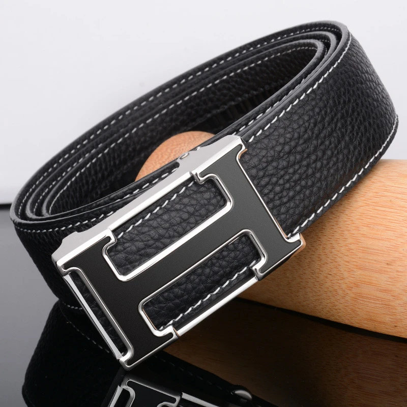 跨境新款男士不锈钢扣皮带自动扣字母休闲时尚年轻人裤带一件代发
