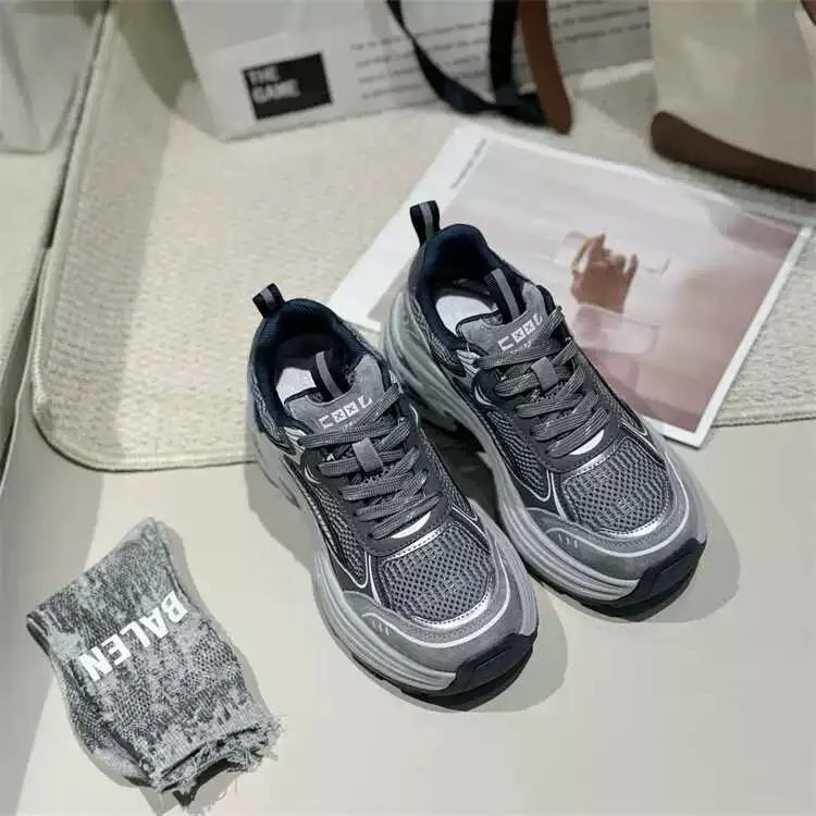 【新疆包邮】2025新款厚底老爹鞋春秋季网面透气网红蓝灰色ss2