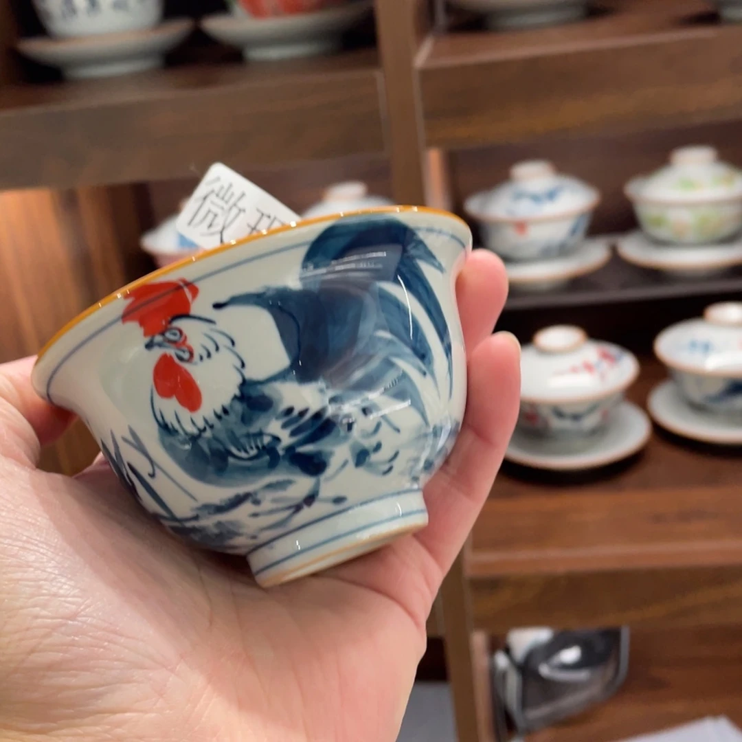 釉下手绘茶具微瑕