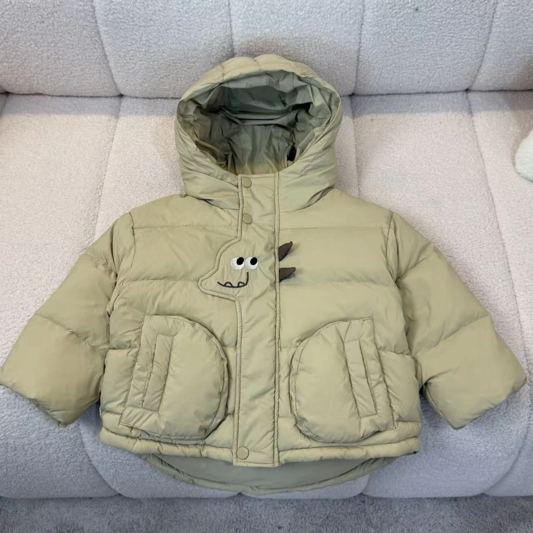 幂姐童装 儿童羽绒服2025冬季新款小恐龙大口袋连帽上衣羽绒服
