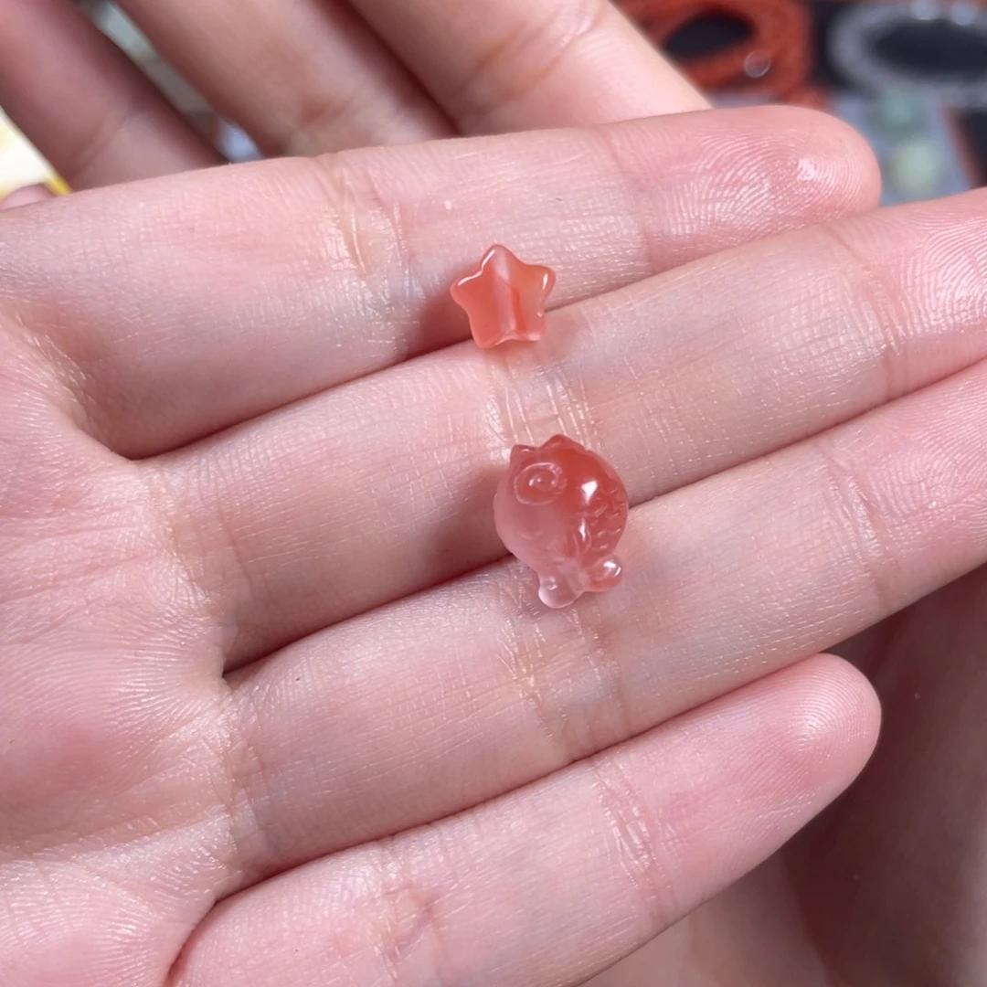 南红玛瑙小鱼手机挂未镶嵌叶*