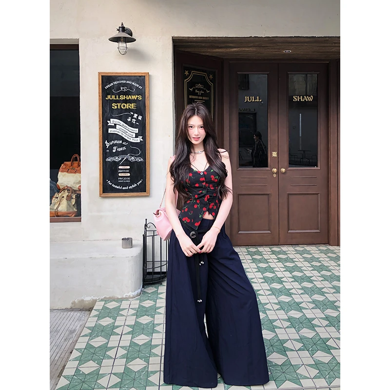 【12YE】复古美式立体压褶休闲阔腿长裤 K1003