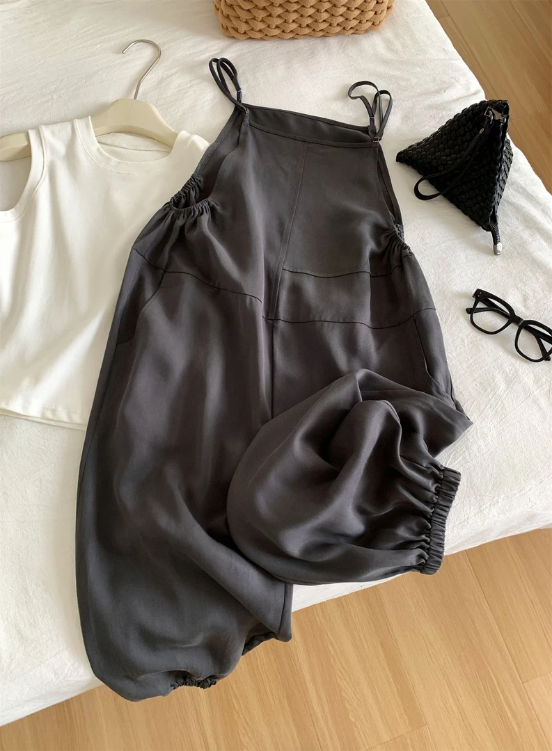 【AXIN定制】原宿风莱赛尔天丝背带裤 24618