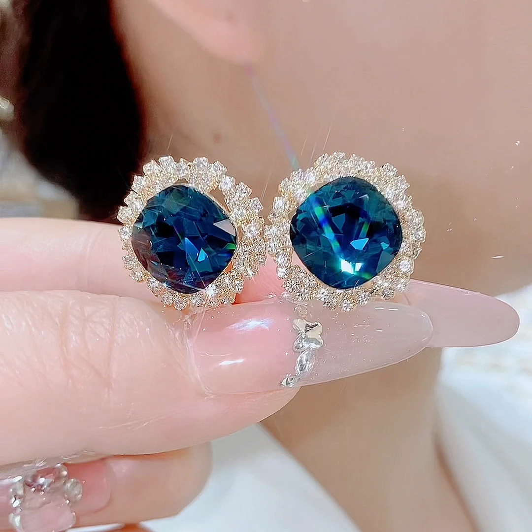 铜合金玻璃耳饰 794-气质915银针时尚轻奢百搭大气耳钉耳环