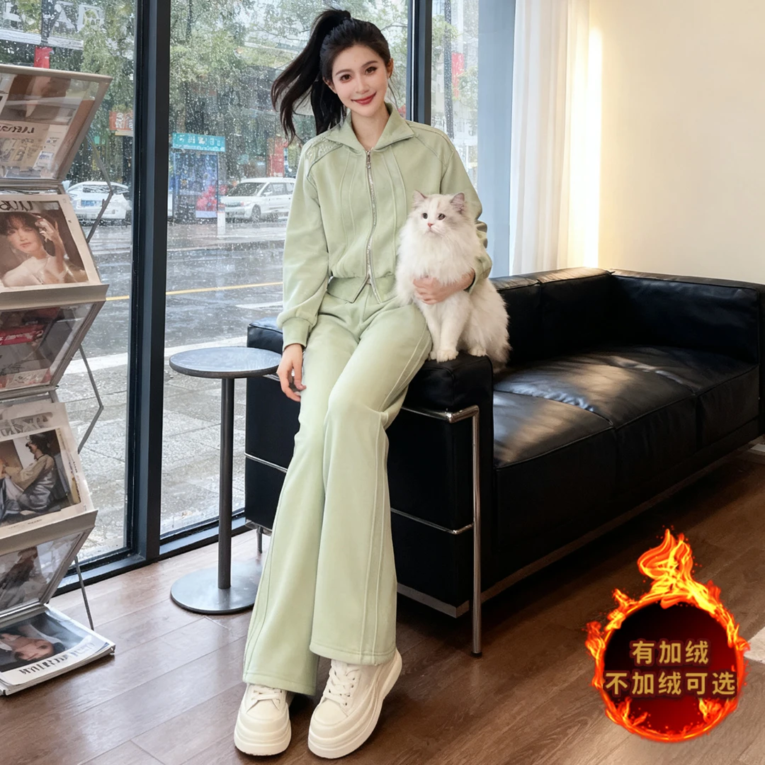 休闲运动套装女装秋冬季2025年新款阔腿裤两件套韩系学院卫衣套装