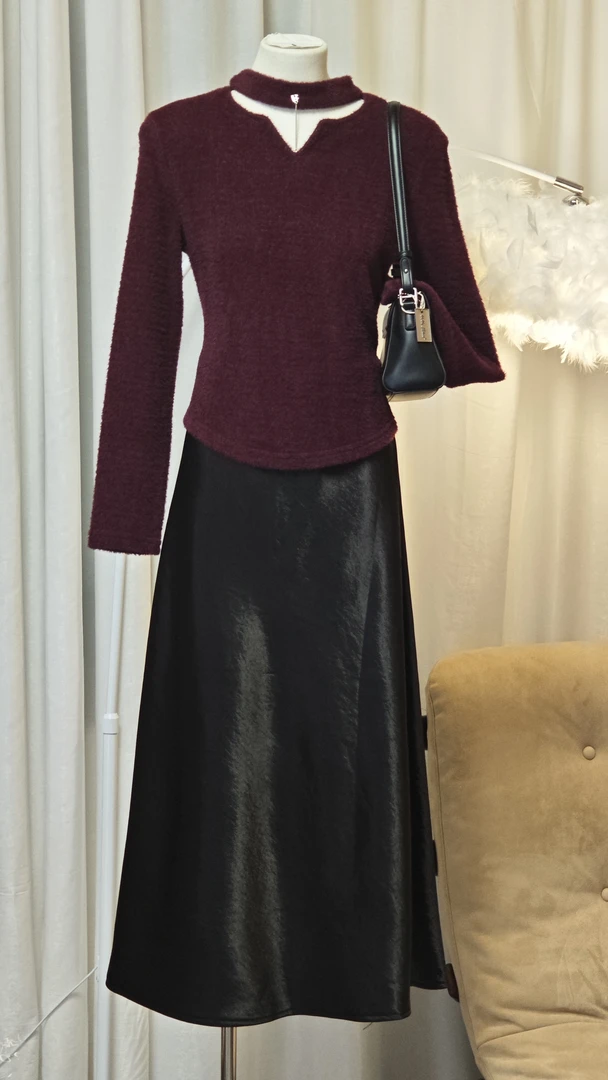 斜肩半高领打底修身内搭挂脖长袖上衣 27844