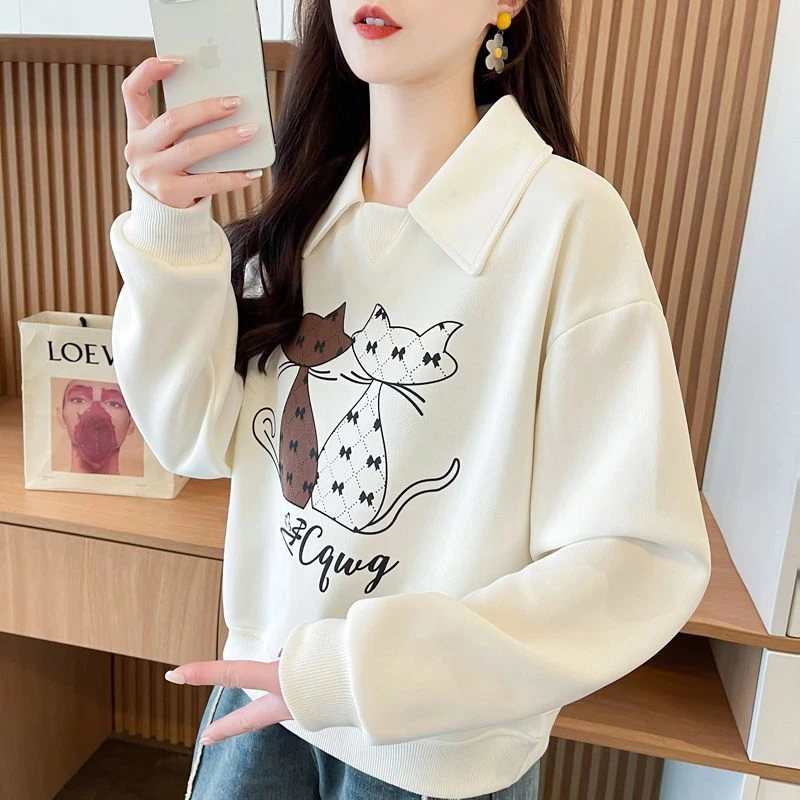 小个子短款翻领polo衫卫衣女薄款韩版宽松春秋新款减龄百搭上衣潮