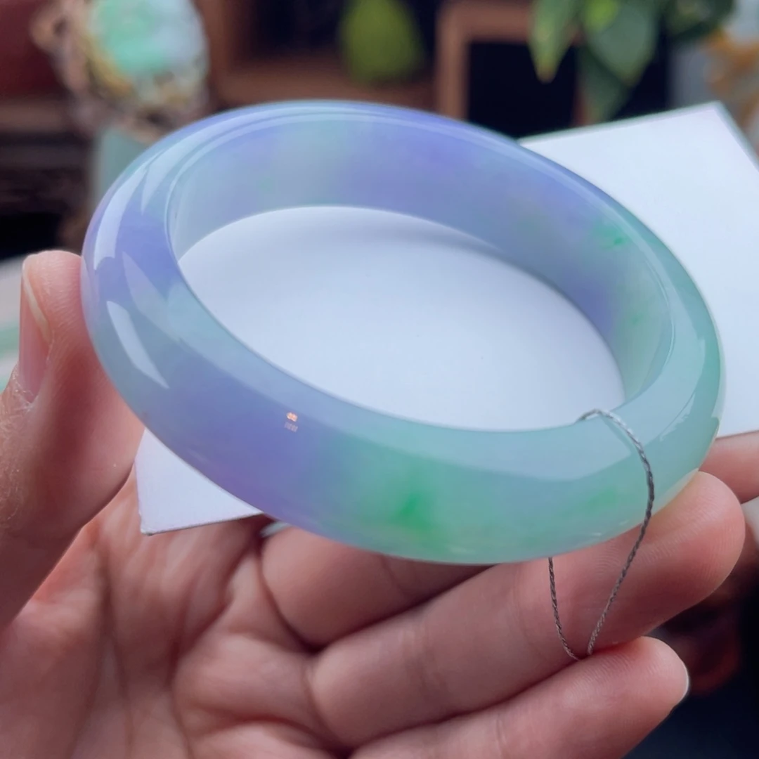 未镶嵌手镯翡翠油画色彩春彩