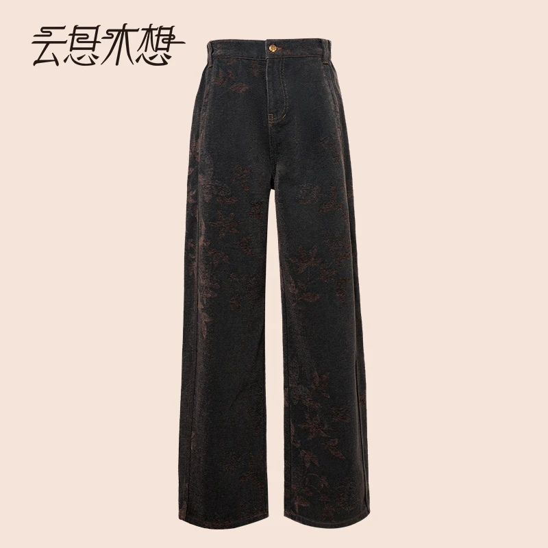 Ysimo-X云思木想 暖云生花 秋冬新款莱赛尔直筒松紧腰牛仔裤14195