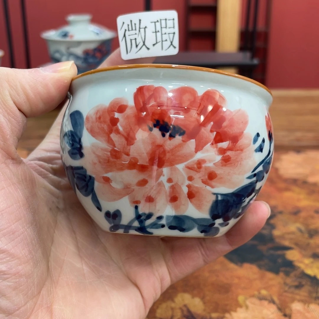 釉下手绘茶具微瑕