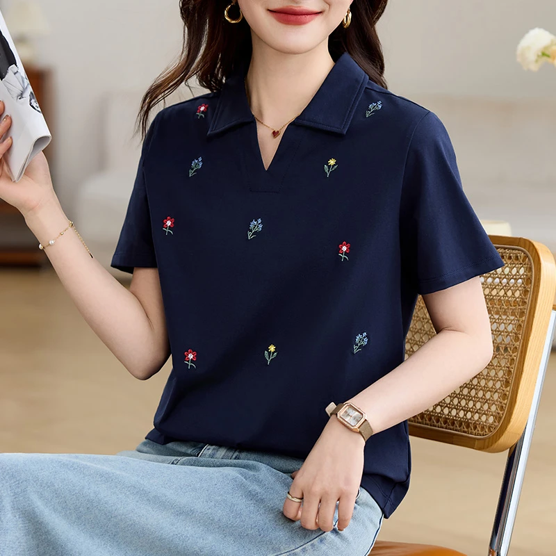 翻领短袖t恤女polo衫2025新款夏季爆款时尚洋气半袖正肩上衣体恤