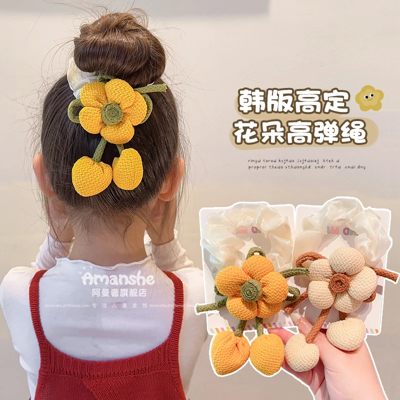 儿童布艺花朵小肠发圈女童韩版绸缎发绳小女孩丸子头上学盘发头饰