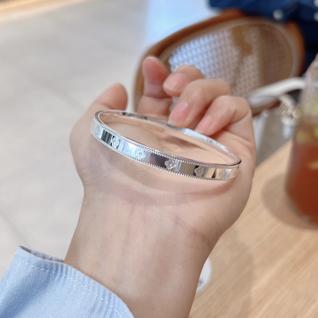 925银陶瓷手镯 万花筒四叶草银手镯女实心银镯ins七夕送女朋友