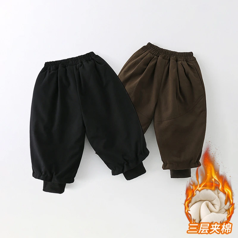 【三叁】儿童棉裤冬季2024新款男童洋气纯色束脚裤子AK1036