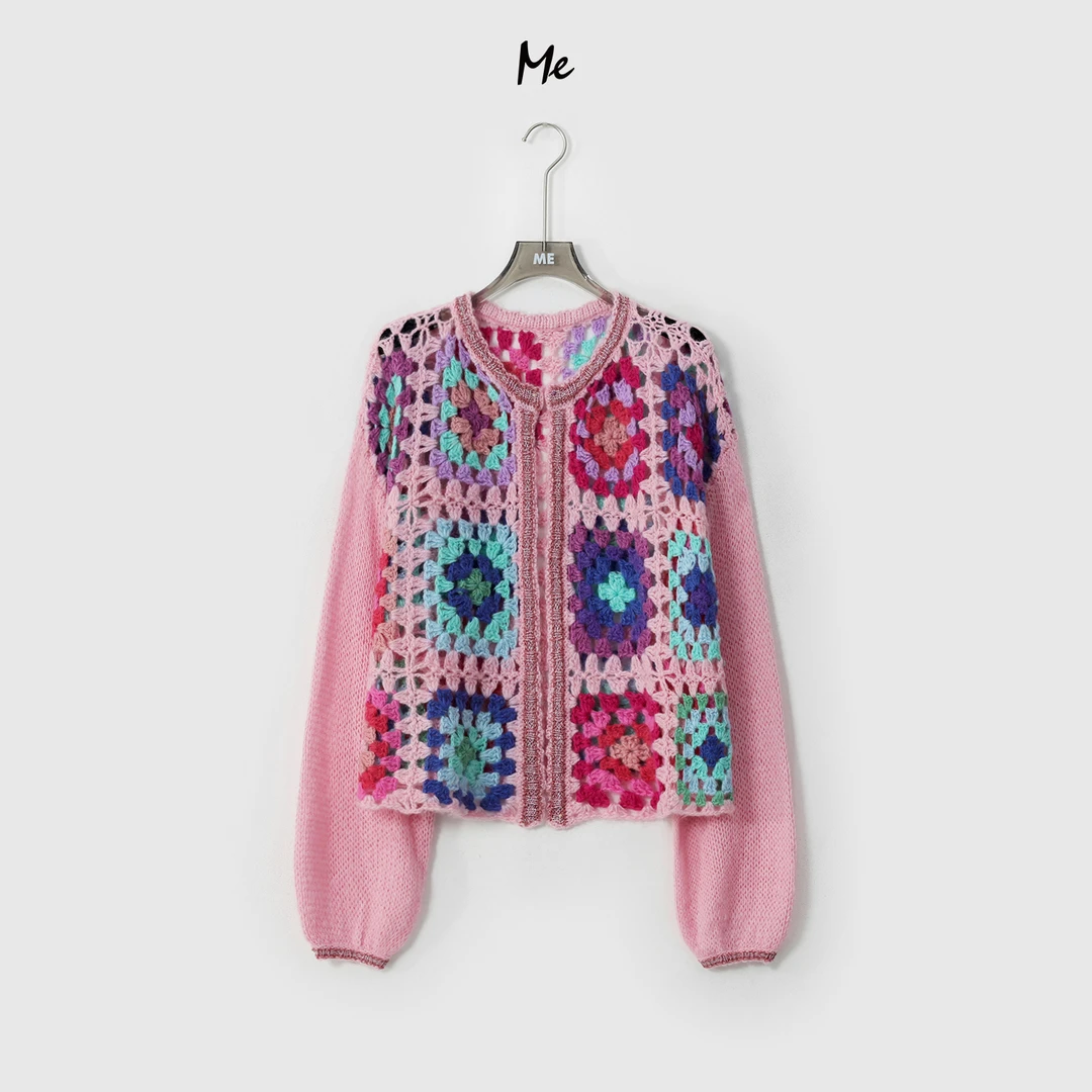 ME【芭堤雅彩虹】绵羊毛混纺艺术色调镂空勾花显瘦针织毛衣MESA1963