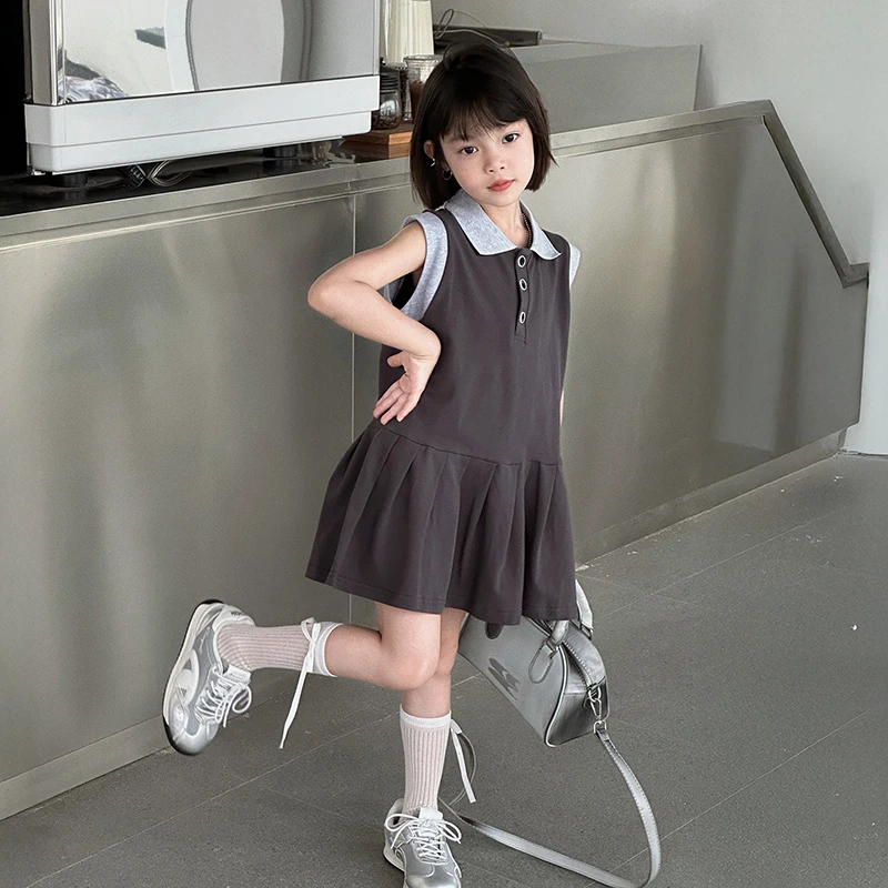 女童裙子2025新款小女孩夏季休闲学院风polo裙儿童夏装洋气连衣裙