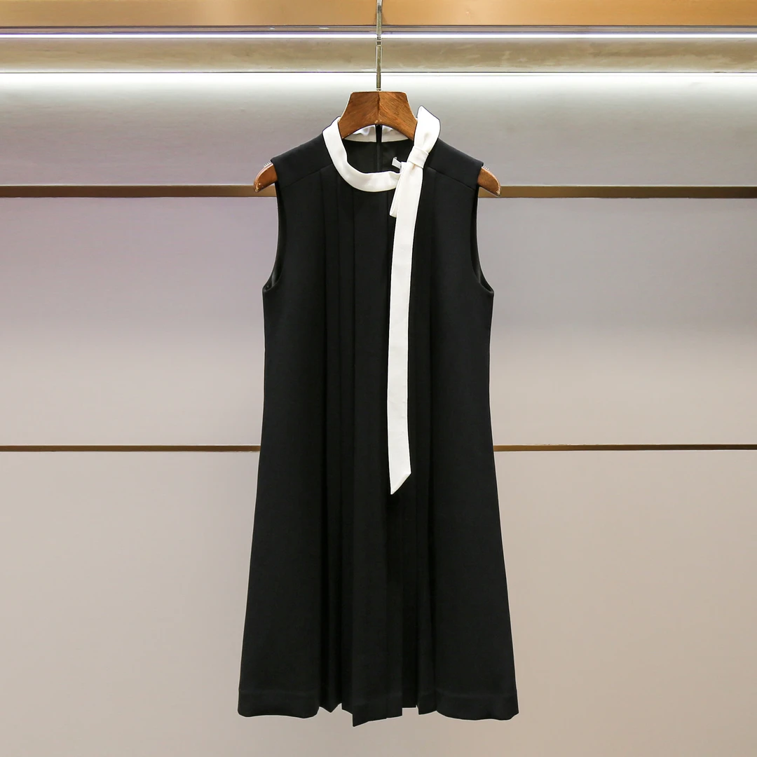 2026夏季新款法式撞色蝴蝶结系带无袖连衣裙 LA13444