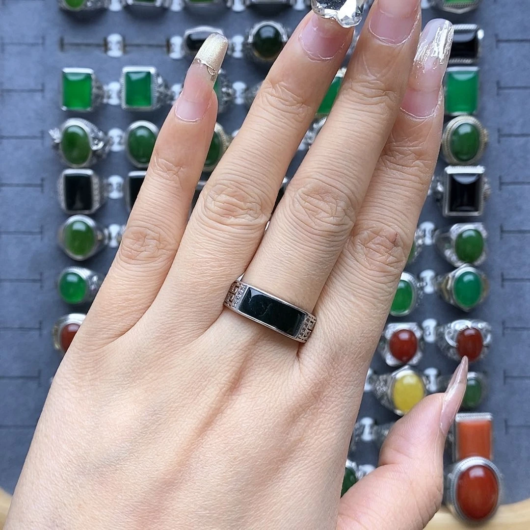 和田玉戒指银S925镶嵌小*子