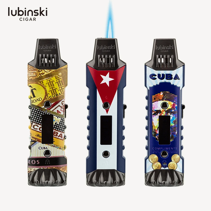 LUBINSKI雪茄打火机气电双用单直冲点火器多功能带荧光灯电弧点烟
