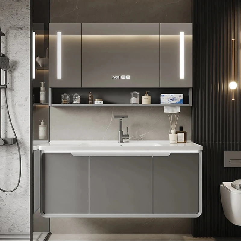 灰简约2025橡木烤漆耐用组合浴室柜洗手台潮州陶瓷一体盆