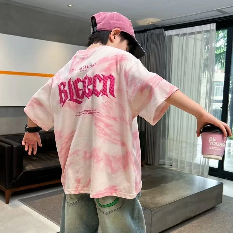 男童夏装扎染短袖T恤2025新款儿童夏款半袖中大童夏季上衣痞帅潮
