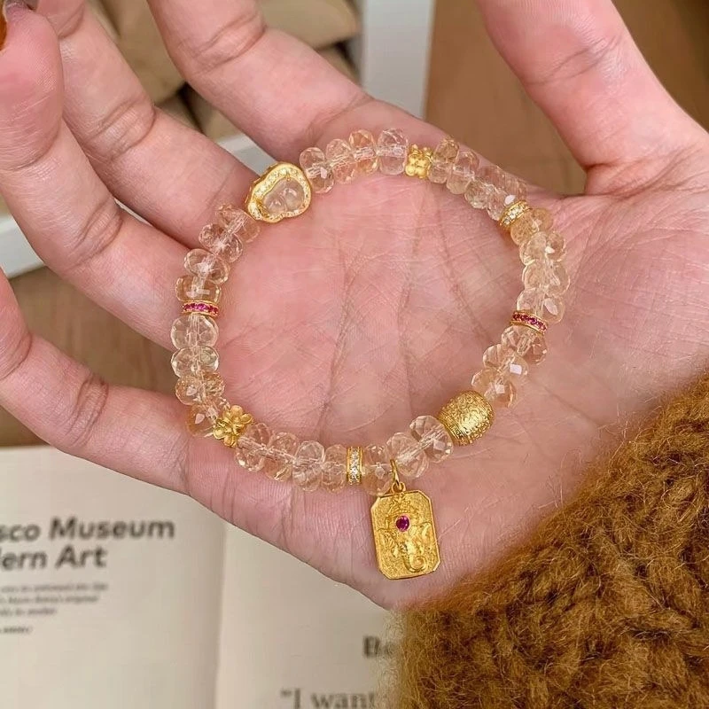 轻奢高颜值白水晶八方来财手串时尚气质百天水晶闪电极光手链