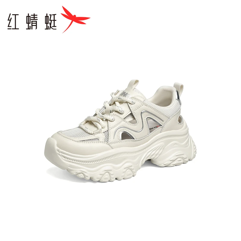 红蜻蜓老爹凉鞋2025春季新款女鞋厚底增高休闲运动鞋镂空透气凉鞋