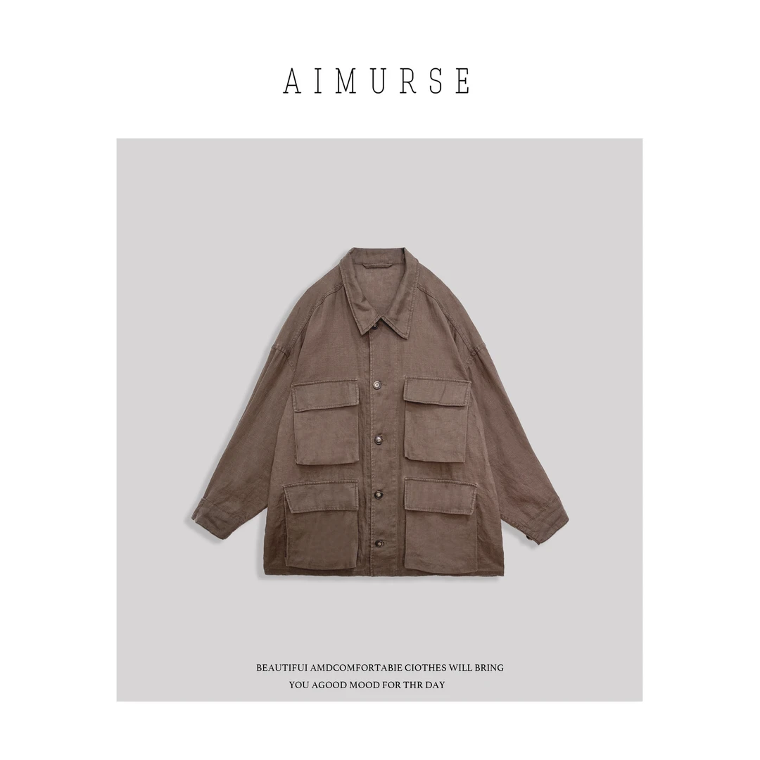 JinJin【复古格调】小众设计师 工装亚麻酵洗重工宽松外套 AM5616
