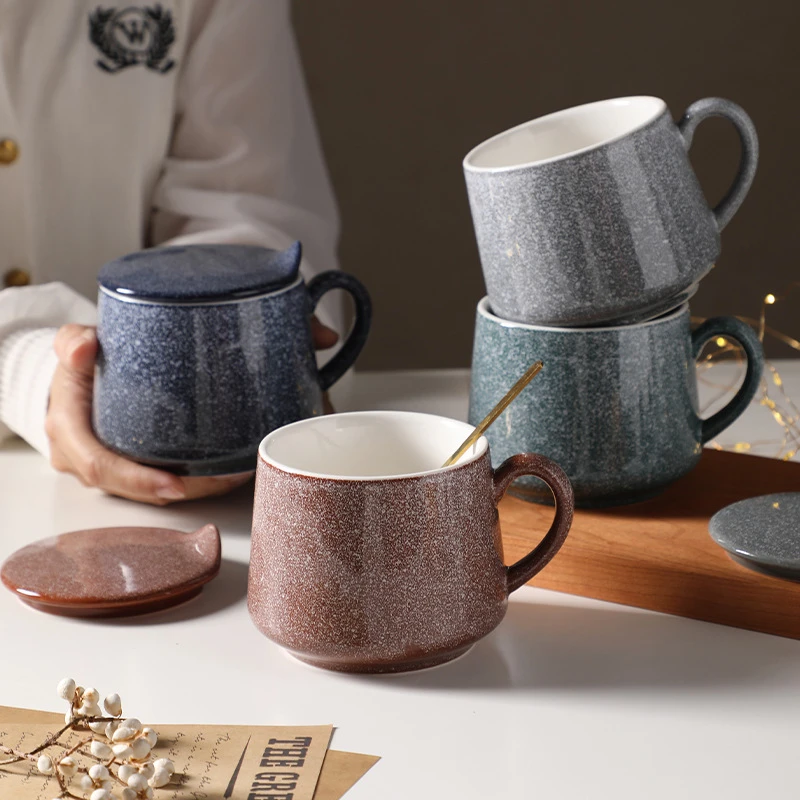 创意色釉陶瓷马克杯咖啡杯大容量办公家用餐厅酒店茶杯水杯带盖