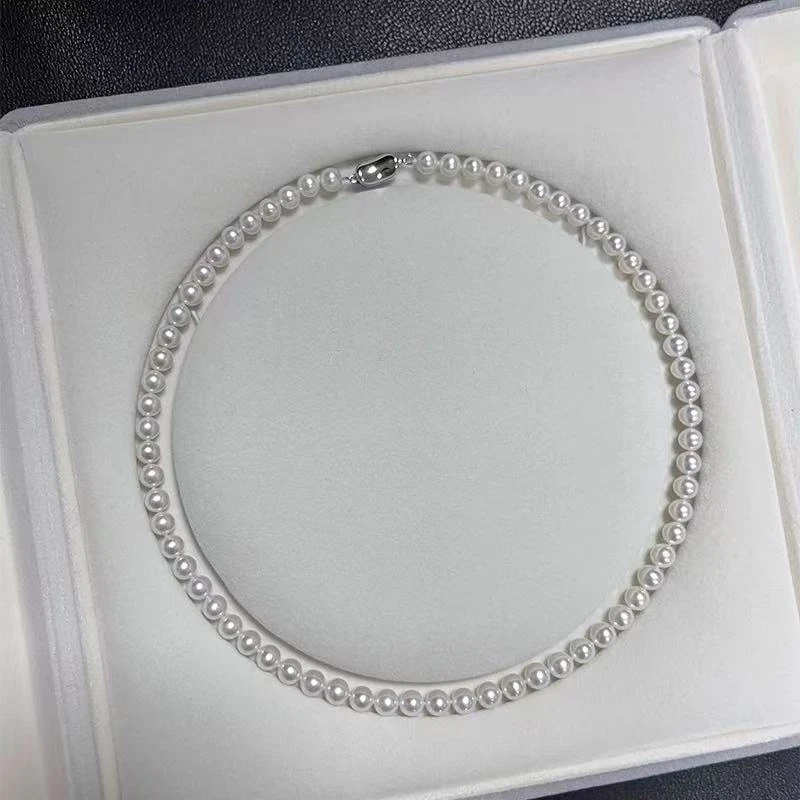 天然淡水真珍珠6-7mm全珠链项链元宝扣头无核近正圆气质