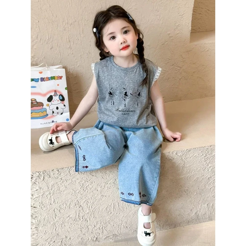 女童背心两件套夏季2025新款小女孩休闲时尚夏装儿童牛仔裤套装潮