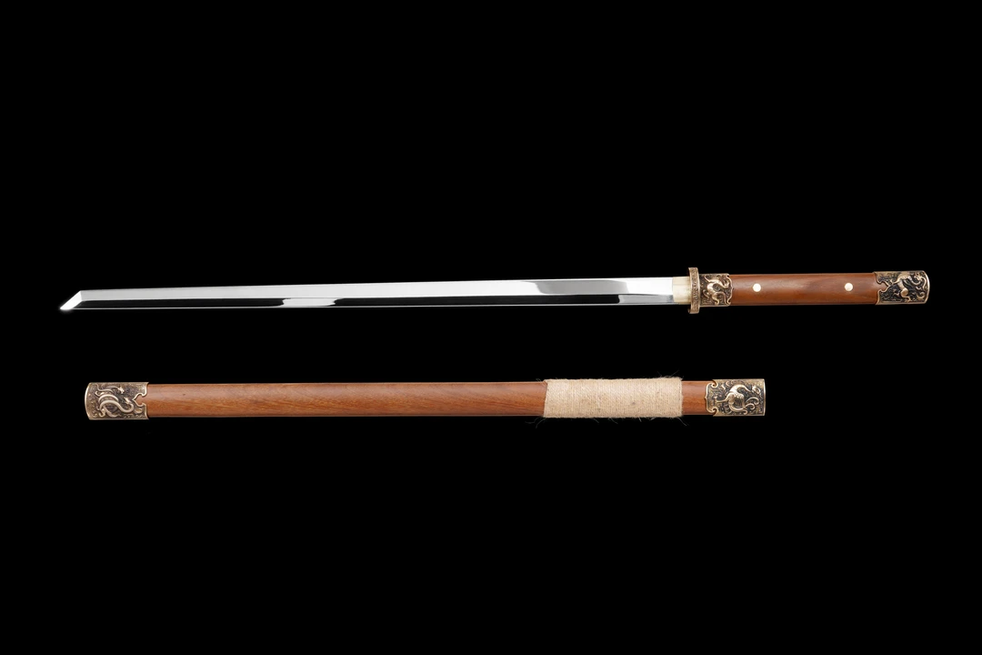 龙泉天龙——T153镜面玄武唐刀百炼花纹钢纯铜装具龙凤檀 未开刃