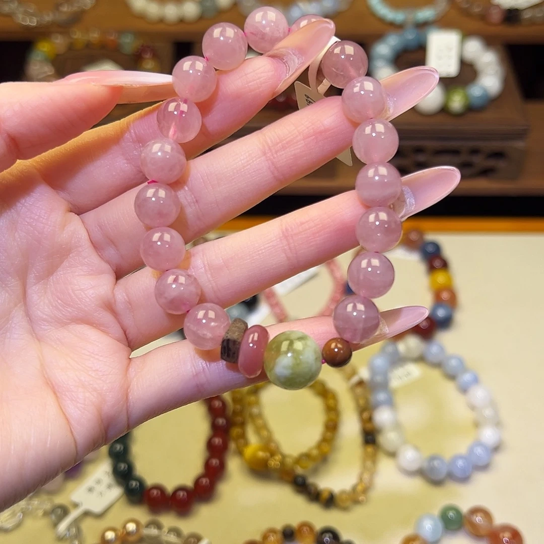 银S925镀金镶嵌水晶手串粉9429