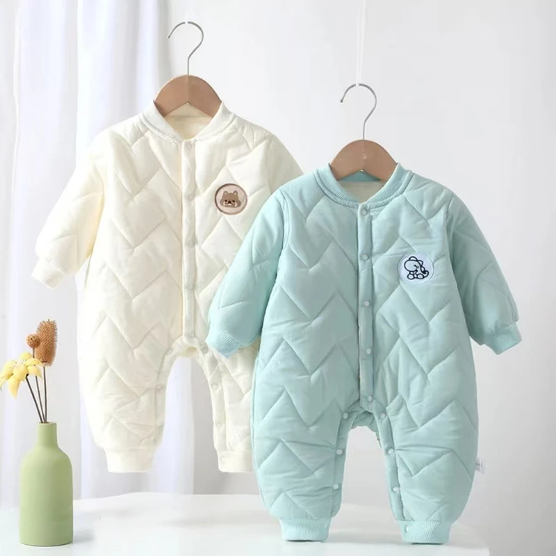 婴儿连体衣夹棉保暖棉衣新生幼儿爬服萌娃外出服冬装