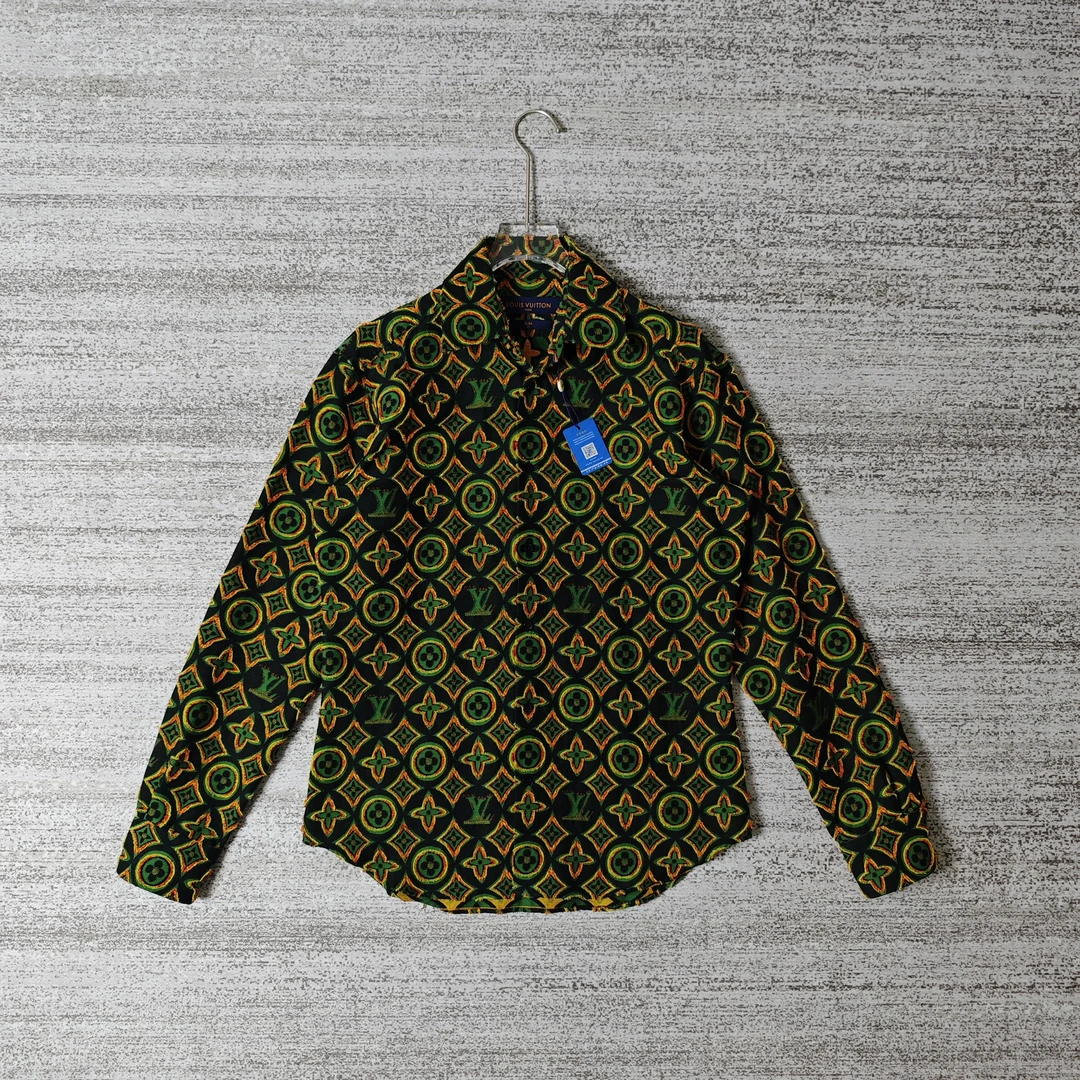 99新 LouisVuitton/路易威登 剪线图案满印长袖衬衫/尺码M＃2439
