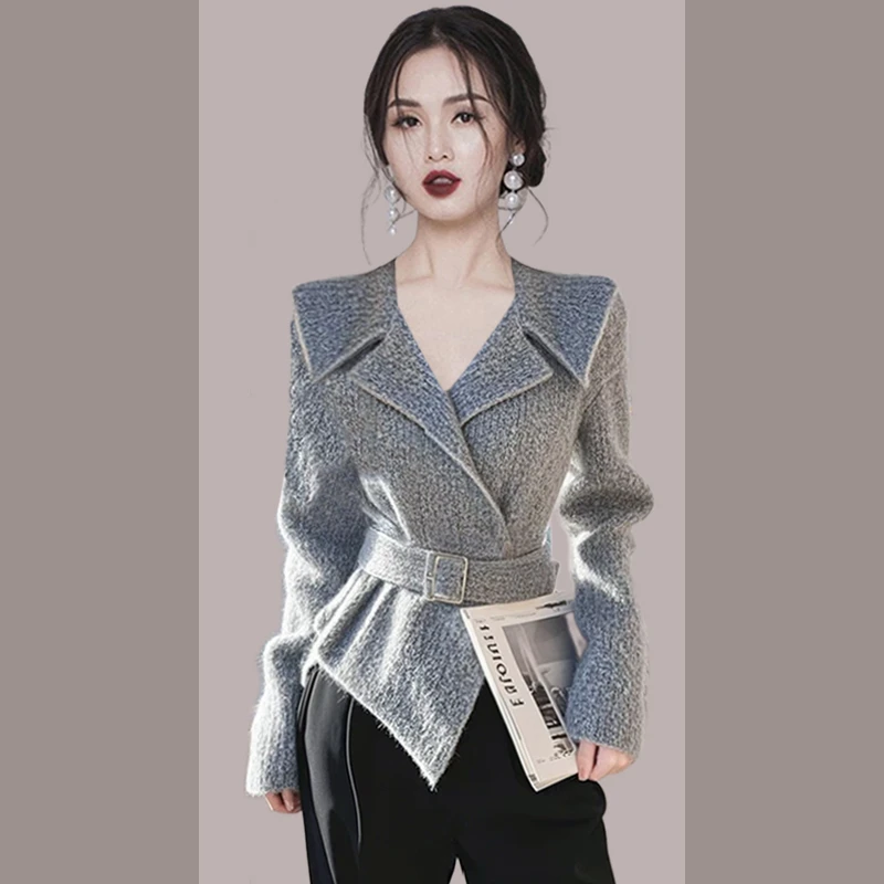 2025年冬季名媛高端小香风显瘦上衣女独特超好看气质收腰灰色外套