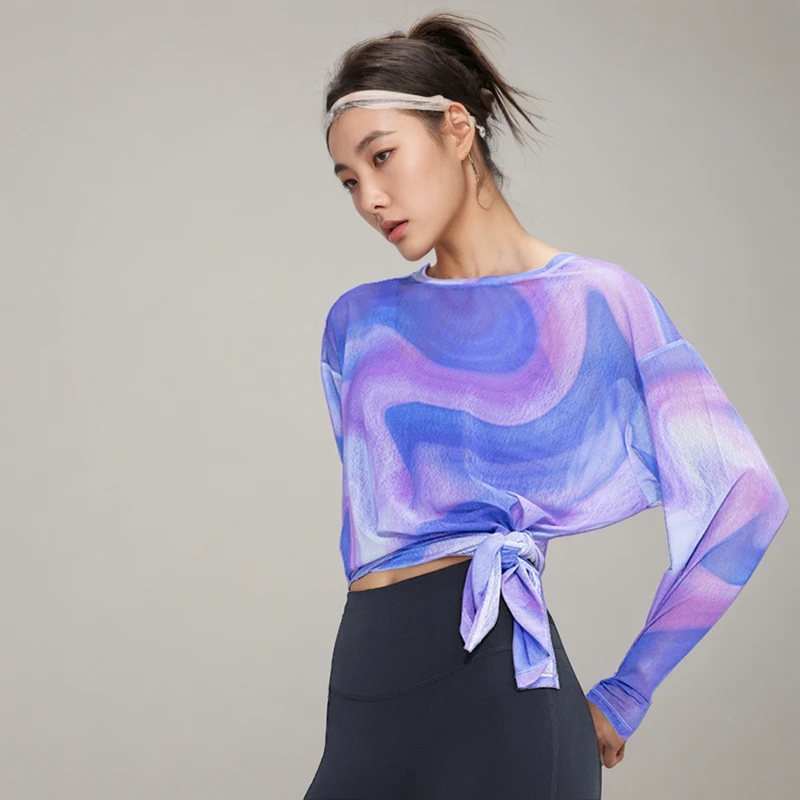 凉感防晒衣冰丝跑步速干T恤女夏透气健身上衣运动长袖晨跑瑜伽服