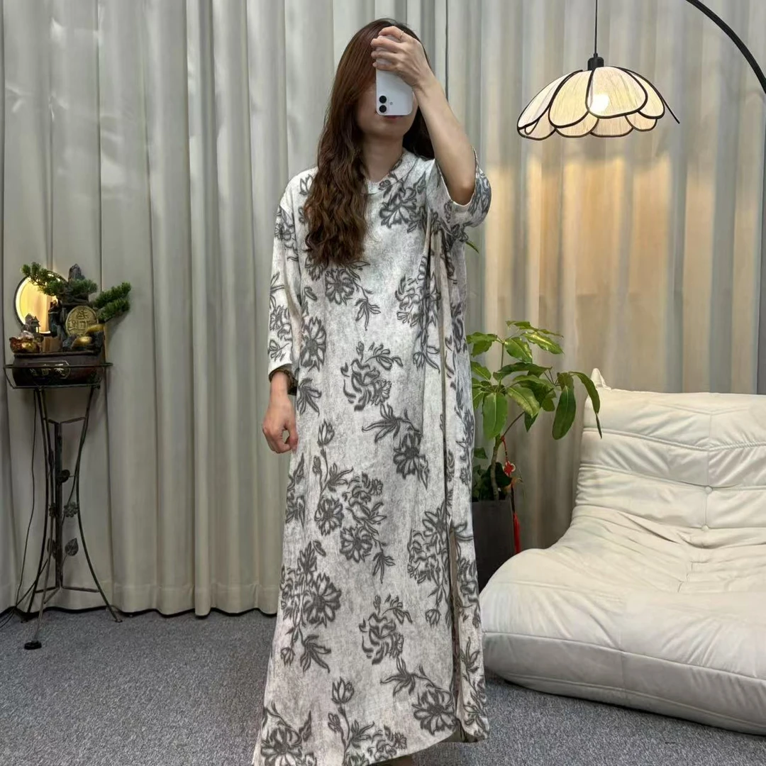 花璟与麻夏季5D印花极简风连衣裙（衣长123胸围130）