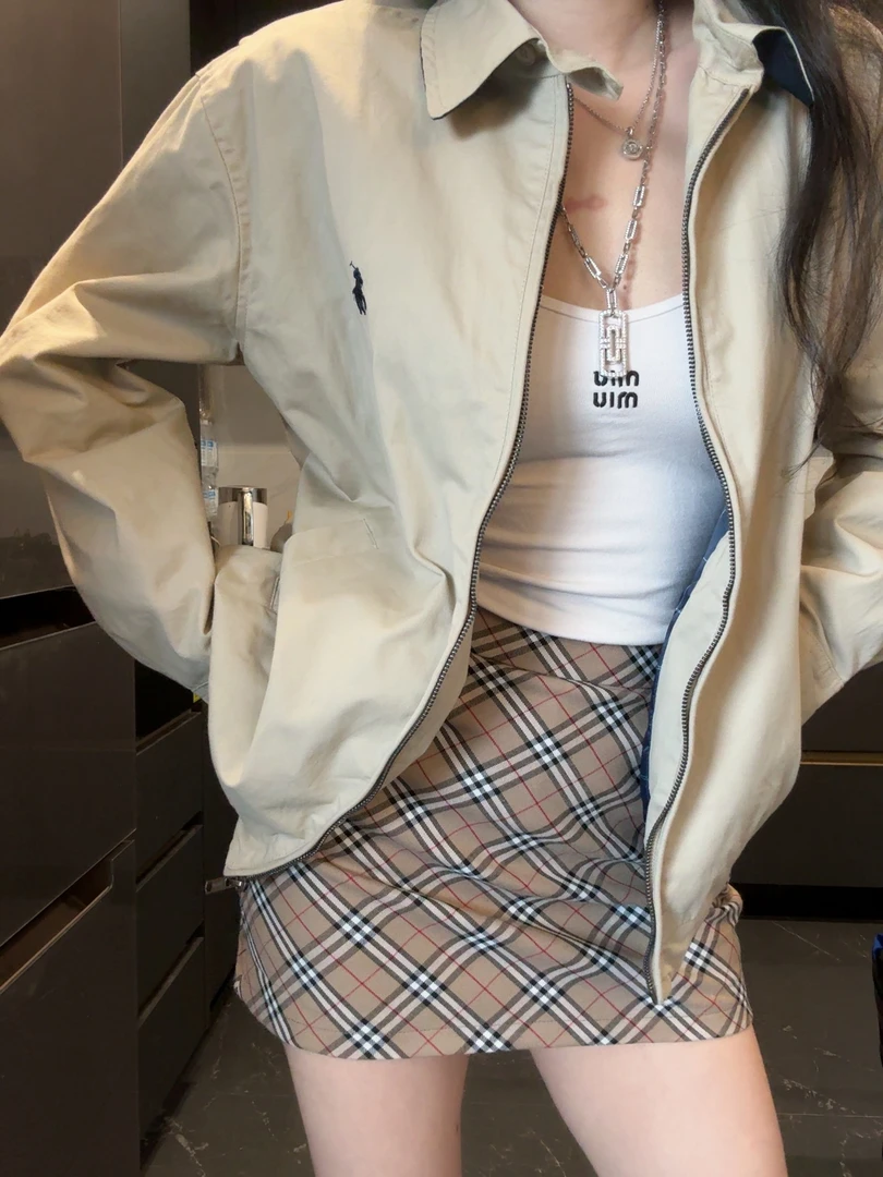 30744-短裙公主风拉链中腰格子半身裙半裙条纹休闲复古包臀-F