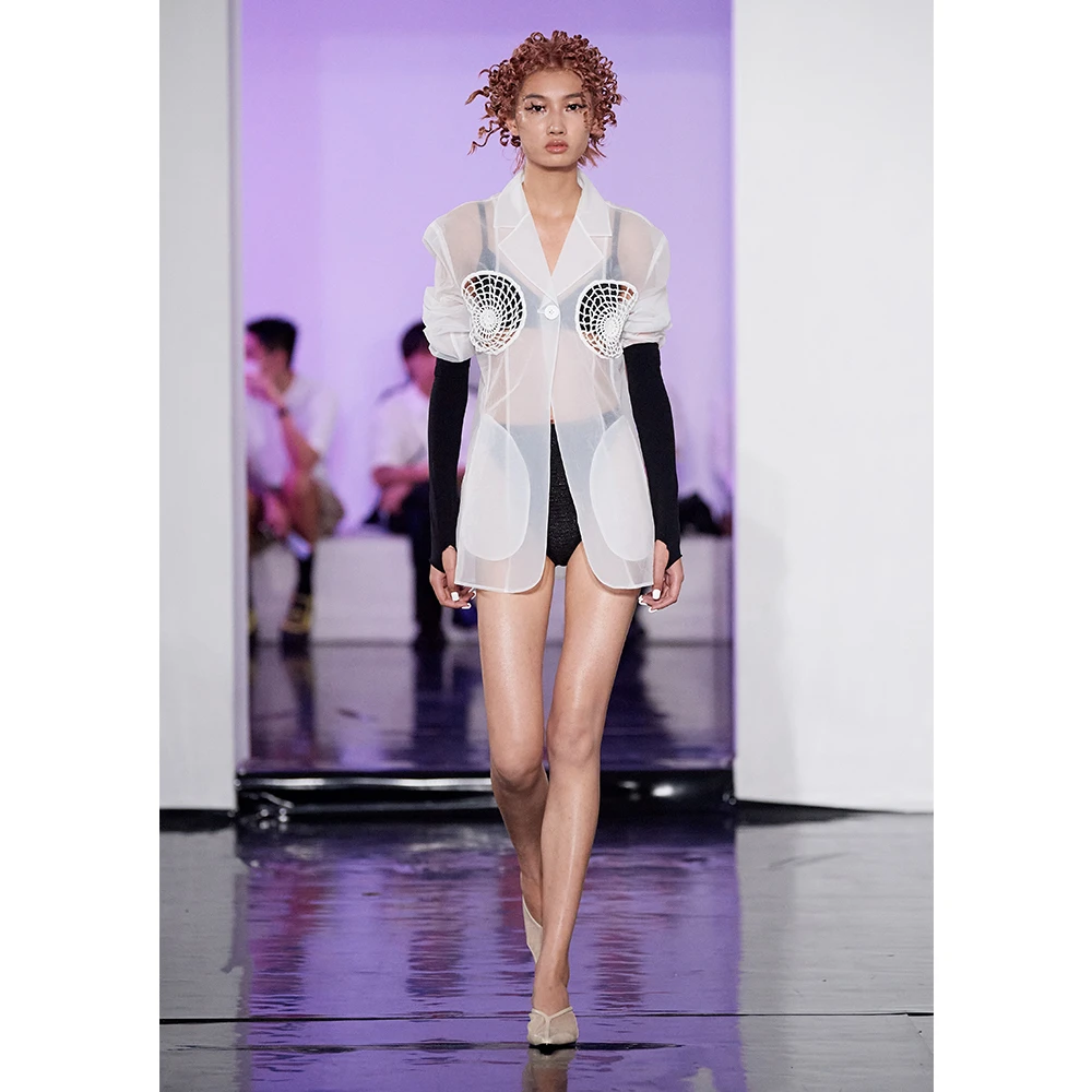 WEARABLE EVENT钩针网纱西装薄外套