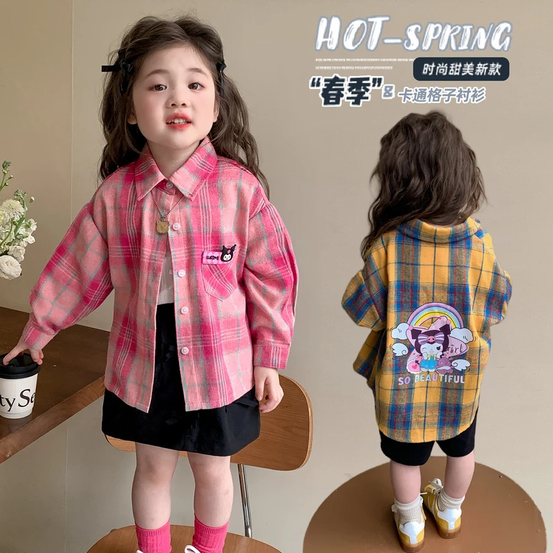 女童洋气格子衬衫儿童2025春秋装新款女宝宝长袖衬衣女孩休闲时髦