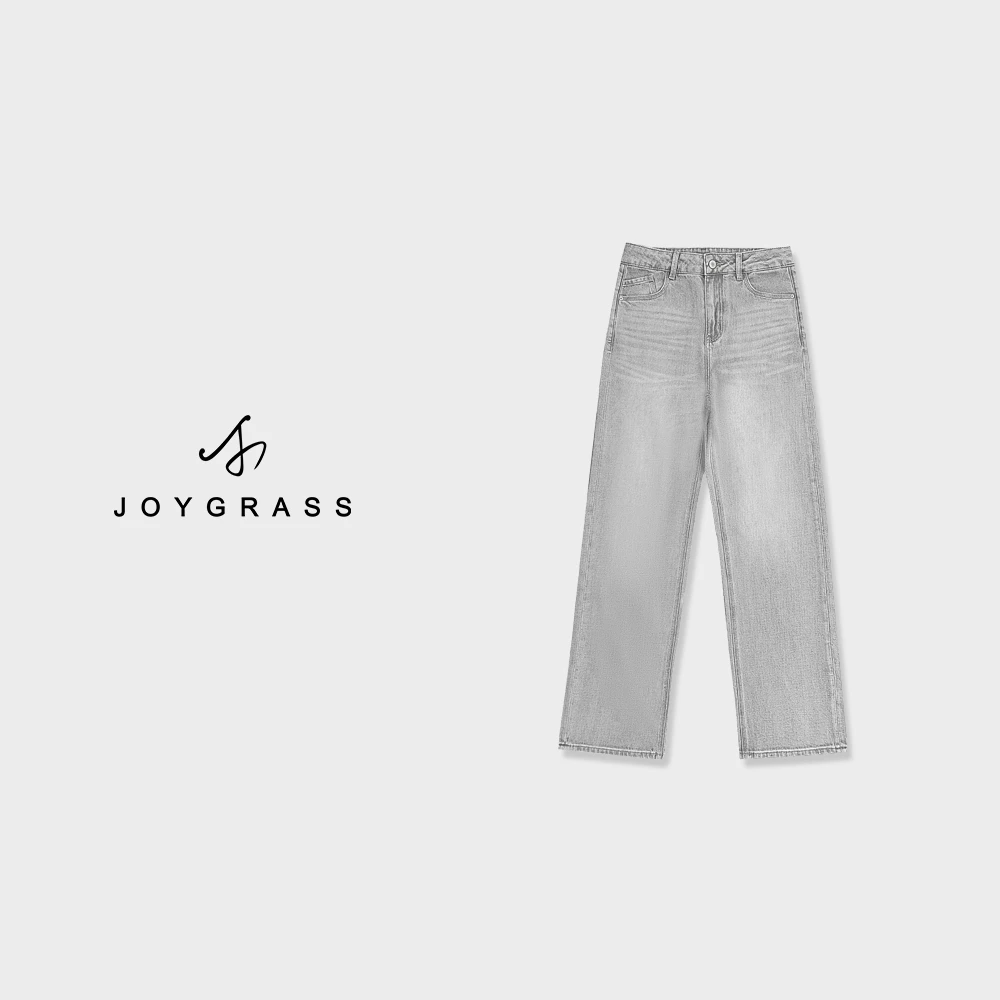 【高定水波纹】进口棉感高腰牛仔裤百搭长裤裤子直筒抗皱K-05287