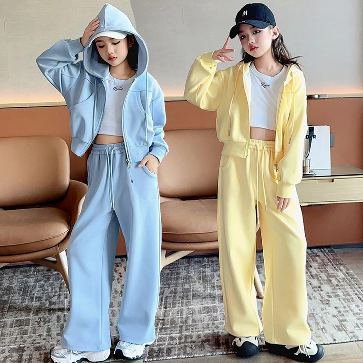 女童套装春装运动针织卫衣2025新款女孩连帽衫大童休闲春款两件套