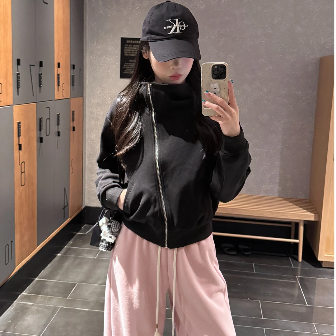 【夏春茶】奶fufu显瘦外套女2025盐系开衫连帽纯色休闲运动卫衣