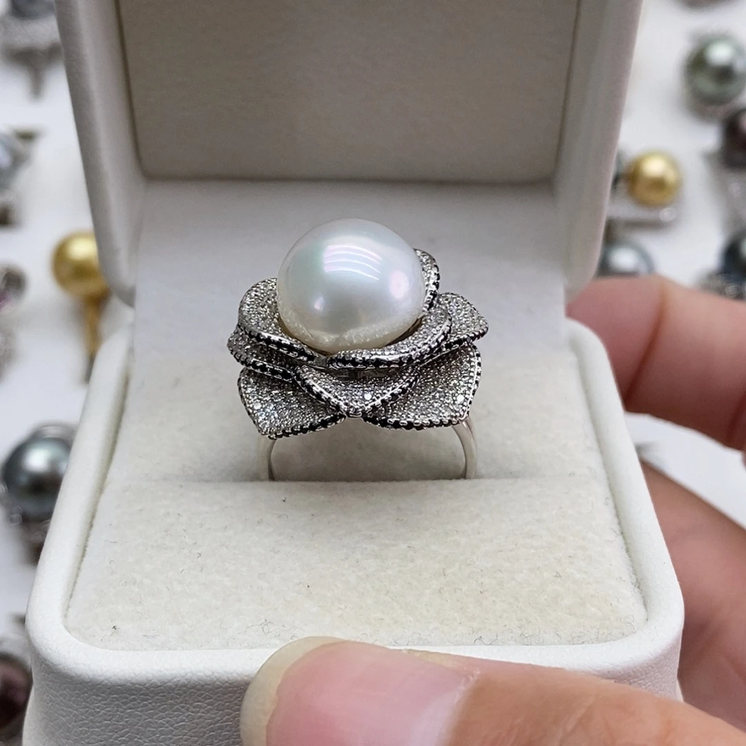 银S925镶嵌戒指海水珍珠