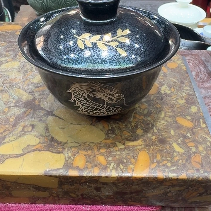 两才盖碗一个，天目釉～