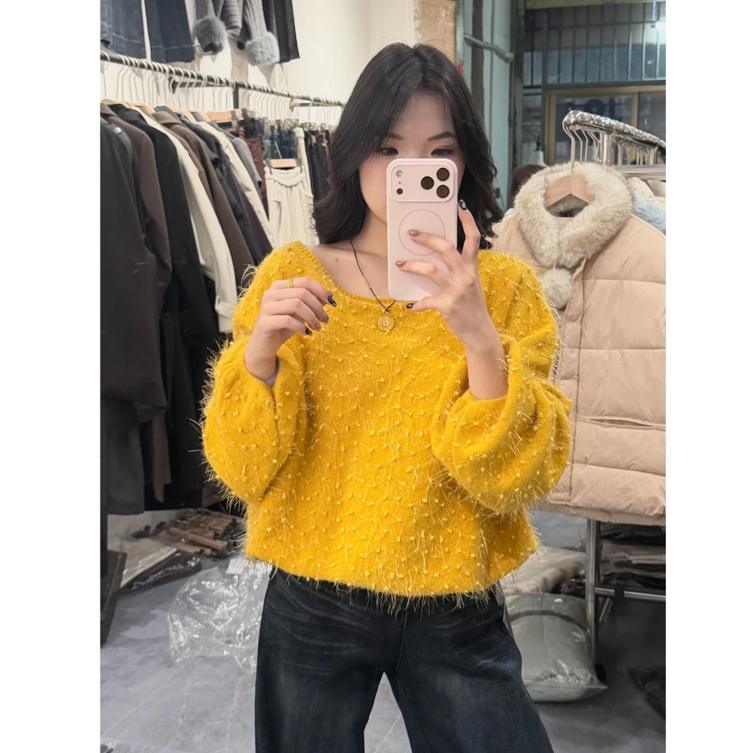 【叶子】秋冬抗起球钩花毛衣百搭长袖毛女冬季加厚