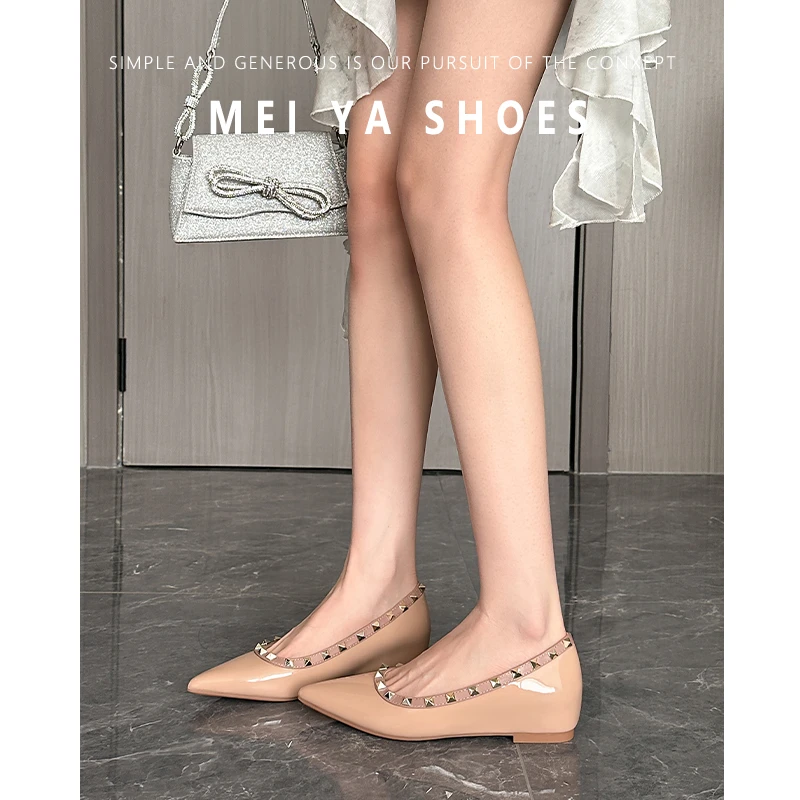 【美娅定制】铆钉单鞋四季款 内增高4cm~2025小个子百搭不累脚通勤