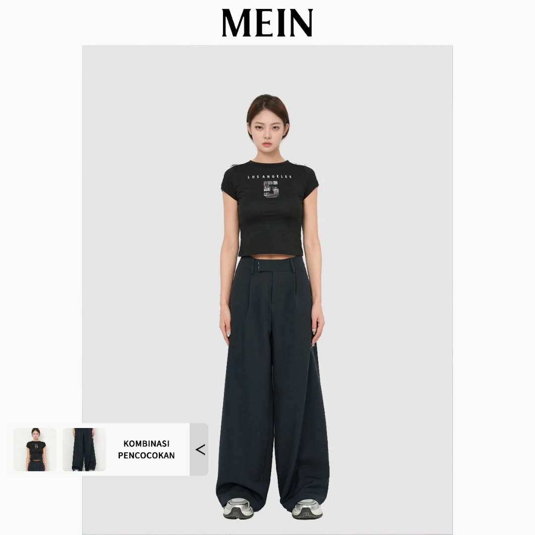 [MEIN] 运动少女系列 黑色设计感 西装阔腿 垂感宽松长裤 92060