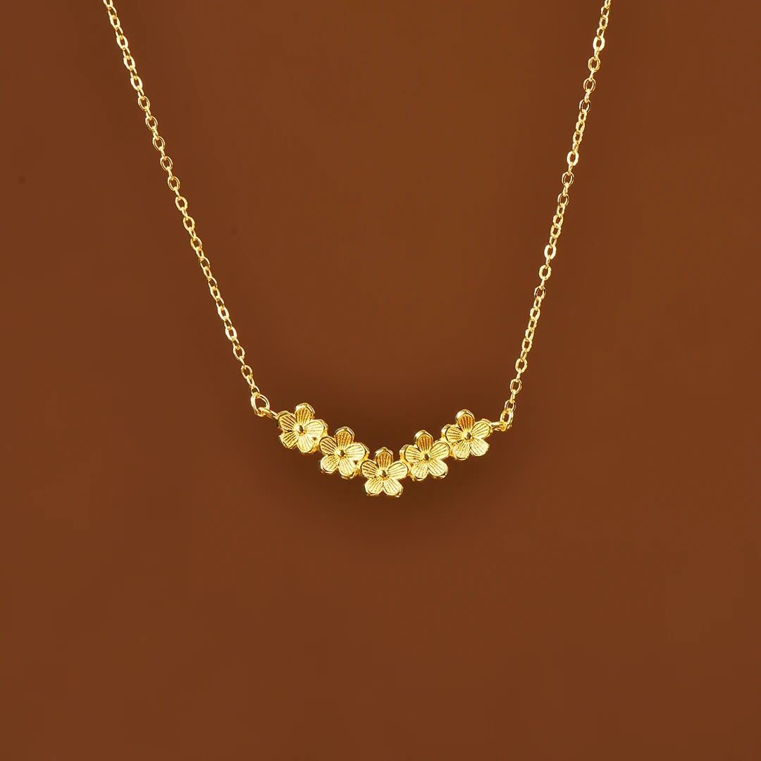 坠链均足银 【淞湃】足银套链 金色 时尚百搭女款五朵小花套链